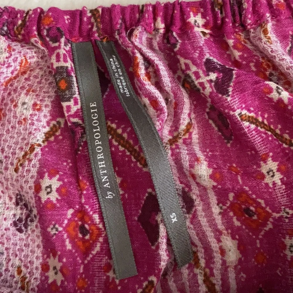 Anthropologie | Block Print Off-The-Shoulder 3/4 Length Sleeve Top Pink (XS) - Picture 8 of 15
